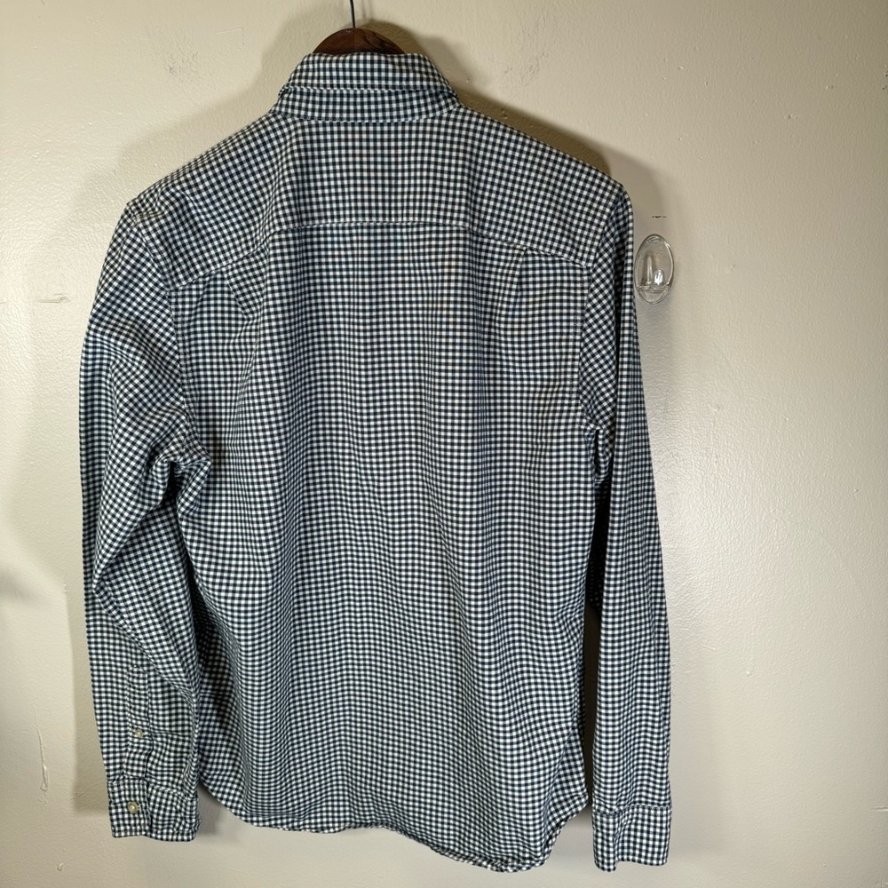 Gap men's slim fit casual button-down shirt 100% cotton blue white plaid medium - Picture 6 of 8